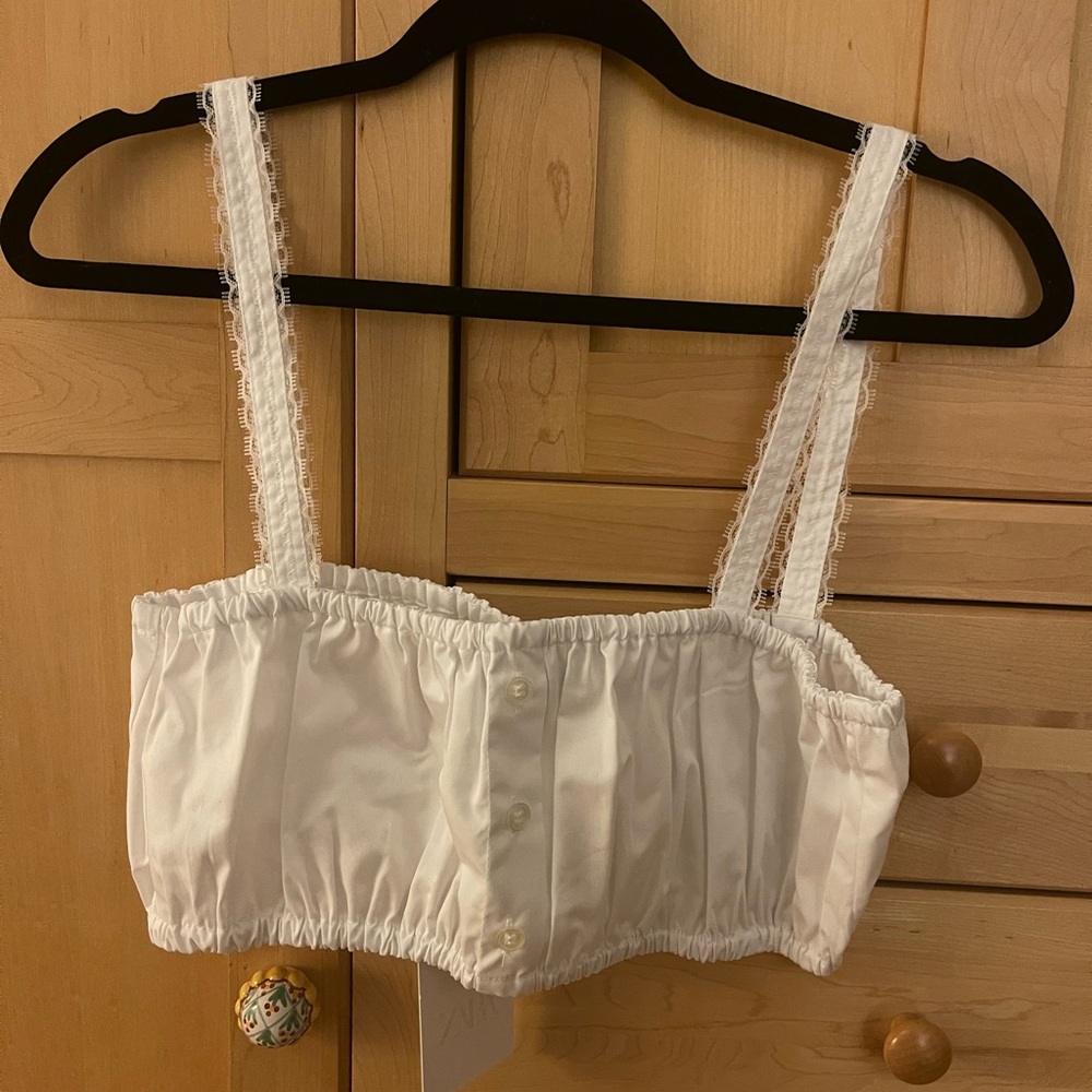 Zara White Crop Top with Ruched Design